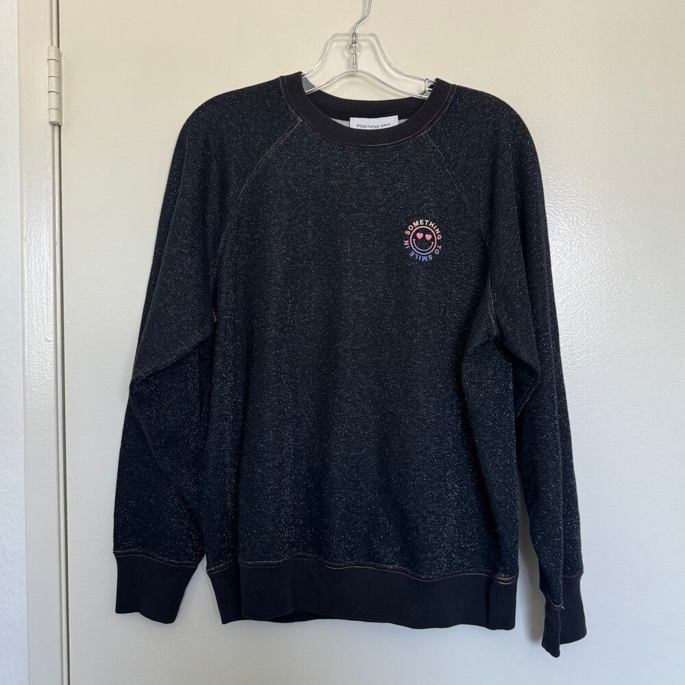 NWT Something Navy Something to Smile In Black Shimmer Sweatshirt Size Small